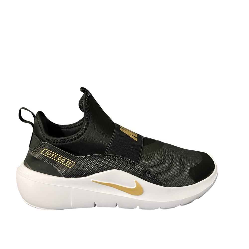 Nike Flex Runner 4 Unisex Kids Black Gold Athletic Shoes Slip On Size 6.5